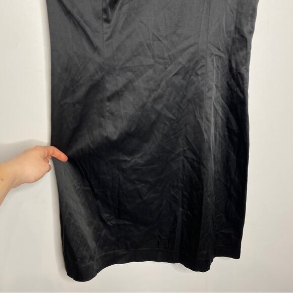 THEORY Sleeveless One Shoulder Mini Dress in Black Satin - Picture 8 of 8